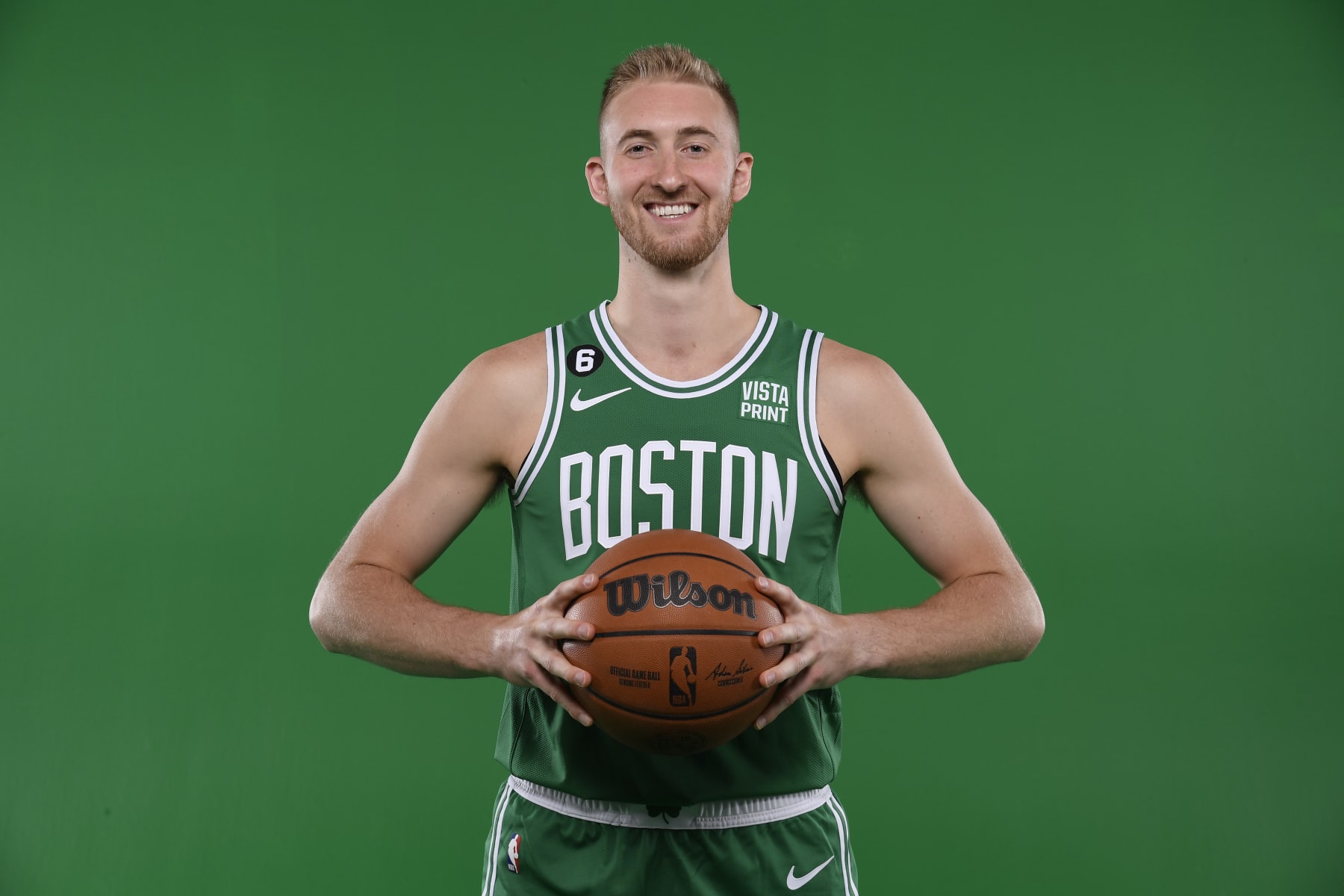 CANTON, MA - SEPTEMBER 26: Sam Hauser #30 of the Boston Celtics poses for a portrait on September 26, 2022 at High Output Studios in Canton, Massachusetts. NOTE TO USER: User expressly acknowledges and agrees that, by downloading and or using this photograph, User is consenting to the terms and conditions of the Getty Images License Agreement. Mandatory Copyright Notice: Copyright 2022 NBAE (Photo by Brian Babineau/NBAE via Getty Images)