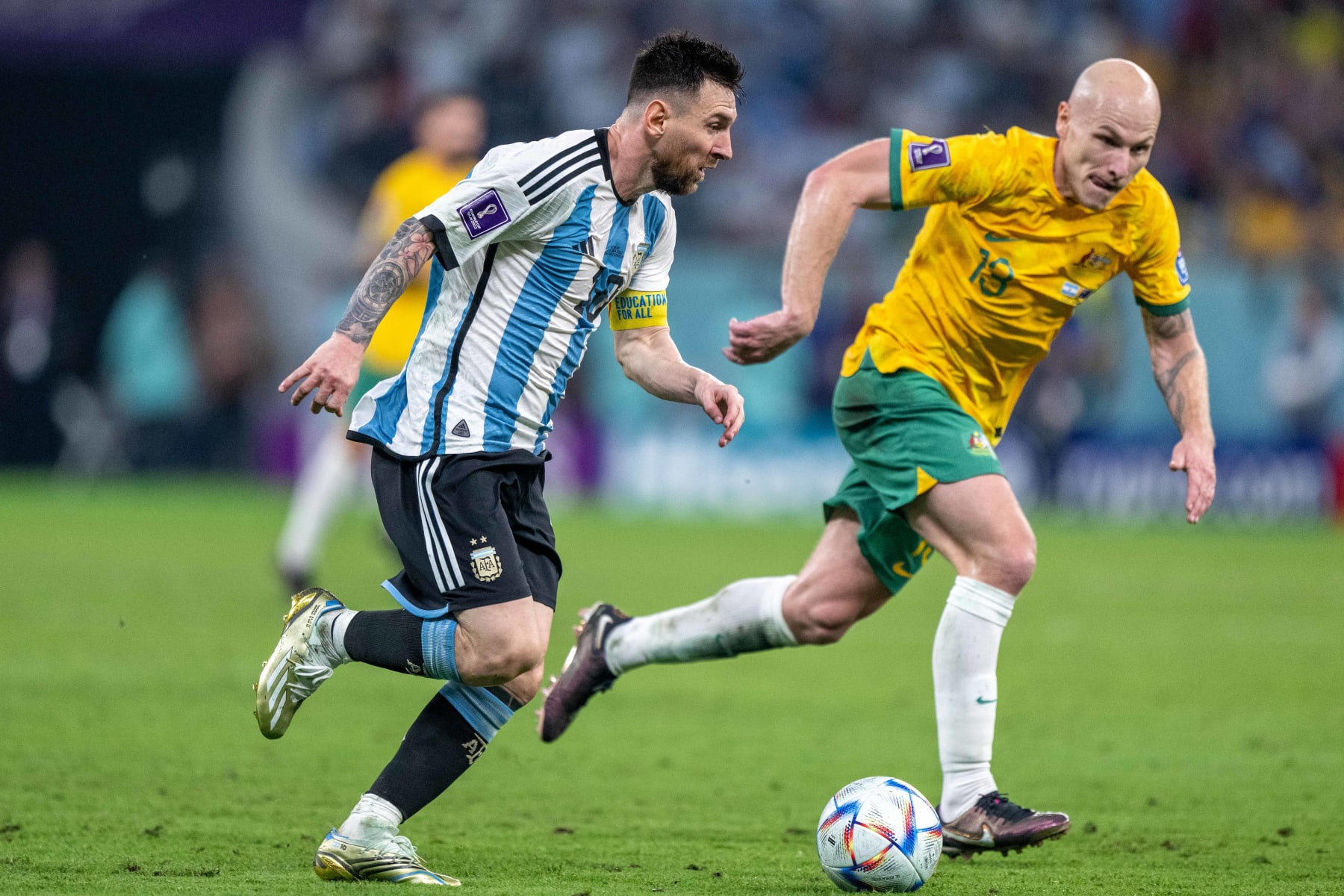 DOHA, QATAR - DECEMBER 03: Lionel Messi of Argentina looks on during the FIFA World Cup Qatar 2022 Round of 16 match between Argentina and Australia at Ahmad Bin Ali Stadium on December 3, 2022 in Doha, Qatar. (Photo by Sebastian Frej/MB Media/Getty Images)