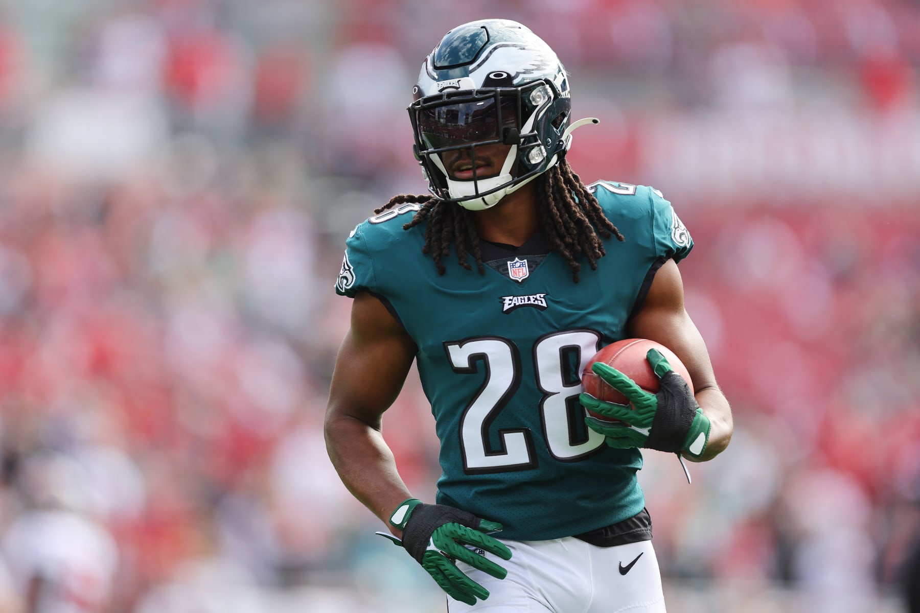 TAMPA, FLORIDA - JANUARY 16: Anthony Harris #28 of the Philadelphia Eagles warms up prior to the NFC Wild Card Playoff game against the Tampa Bay Buccaneers at Raymond James Stadium on January 16, 2022 in Tampa, Florida. (Photo by Michael Reaves/Getty Images)