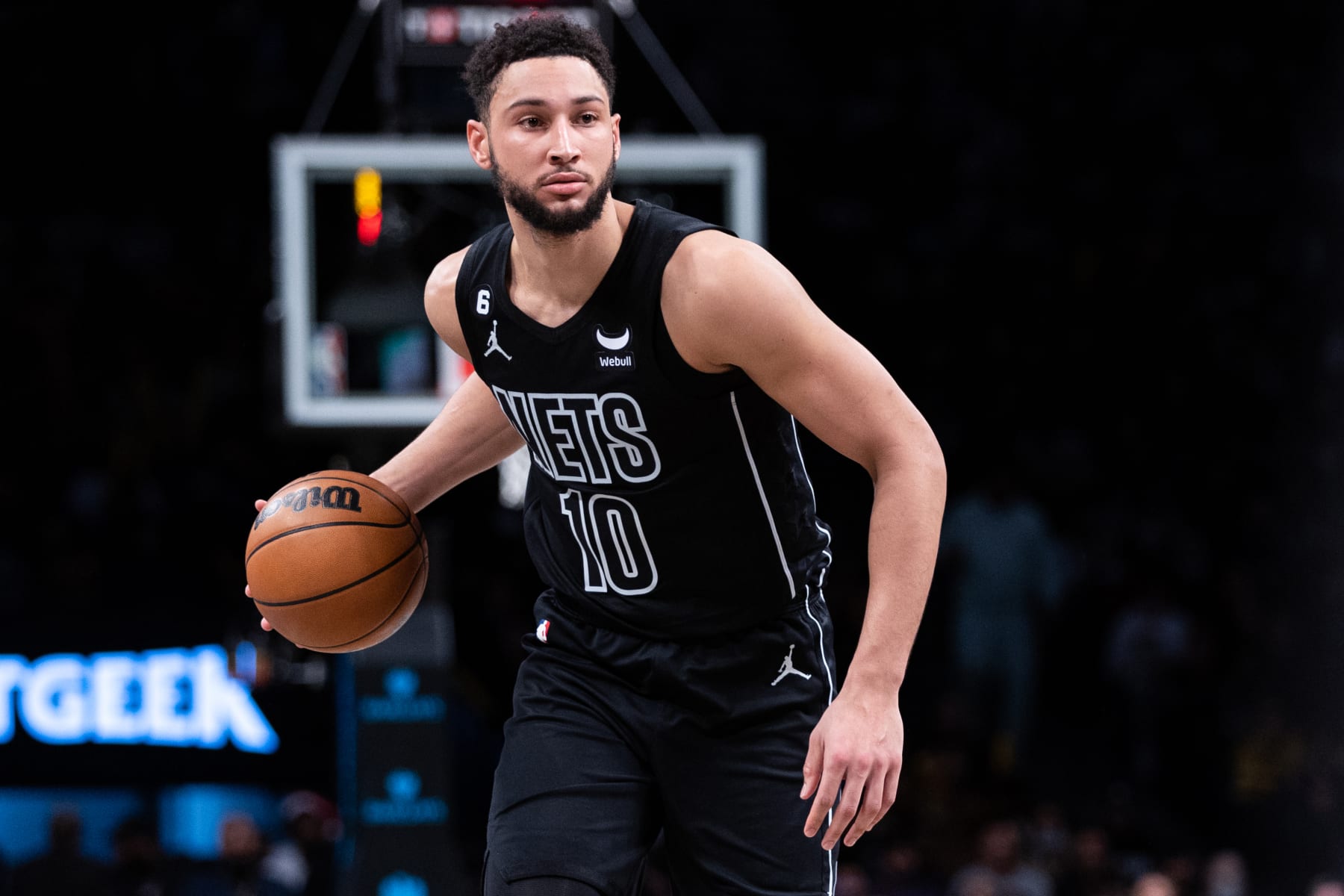 NEW YORK, NEW YORK - DECEMBER 23: Ben Simmons #10 of the Brooklyn Nets brings the ball up the court during the fourth quarter of the game against the Milwaukee Bucks at Barclays Center on December 23, 2022 in New York City. NOTE TO USER: User expressly acknowledges and agrees that, by downloading and or using this photograph, User is consenting to the terms and conditions of the Getty Images License Agreement. (Photo by Dustin Satloff/Getty Images)