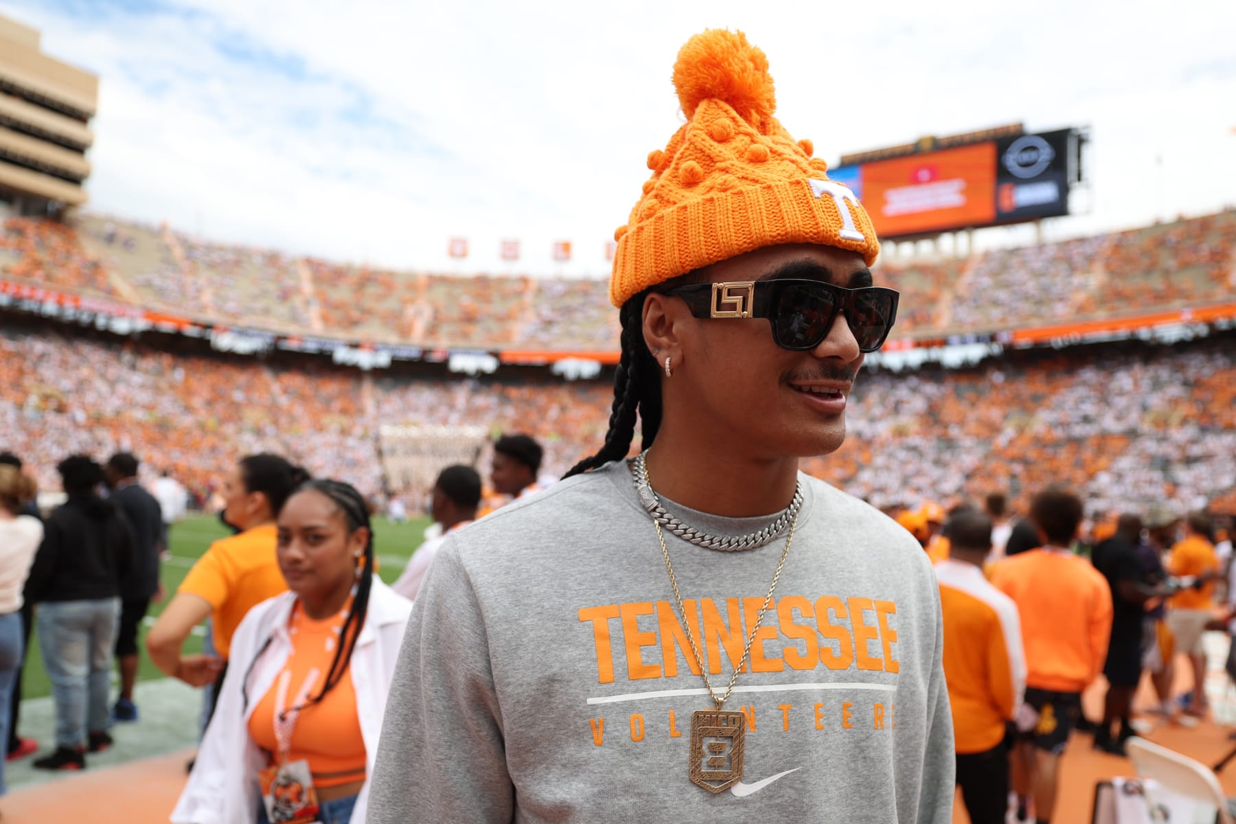 KNOXVILLE, TENNESSEE - SEPTEMBER 24: 5-Star Tennessee Volunteers Quarterback commit Nico Iamaleava at Neyland Stadium before the game against the Florida Gators on September 24, 2022 in Knoxville, Tennessee. (Photo by Donald Page/Getty Images)