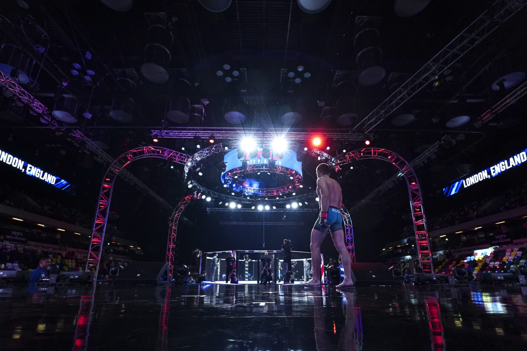 LONDON, ENGLAND - AUGUST 20: Zebenzui Ruiz walks to the cage before fighting against Raphael Uchegbu during PFL 9 at the Copper Box Arena on August 20, 2022 in London, England. (Photo by Cooper Neill/Getty Images)