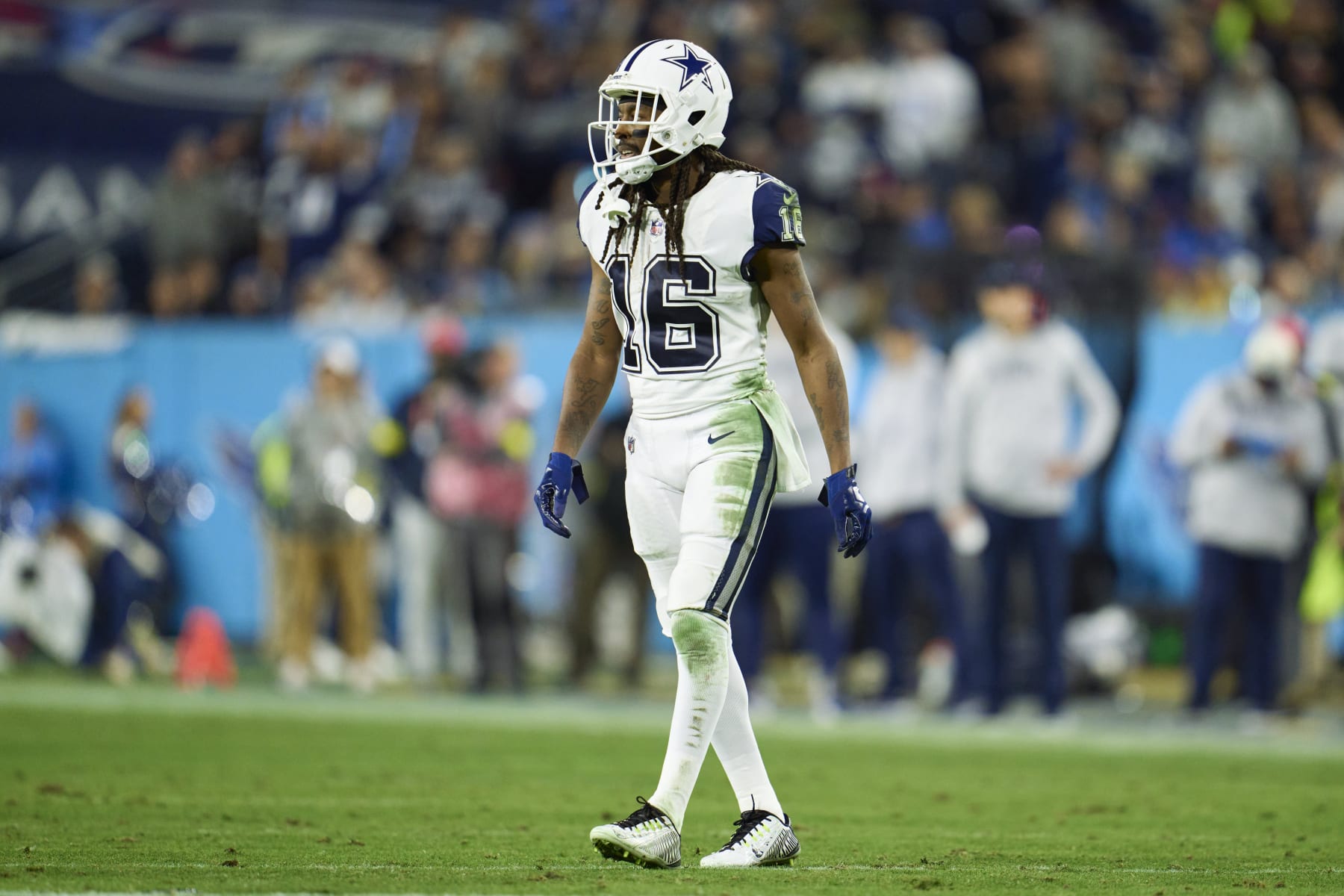 NASHVILLE, TN - DECEMBER 29: T.Y. Hilton #16 of the Dallas Cowboys walks towards the huddle against the Tennessee Titans during the first half at Nissan Stadium on December 29, 2022 in Nashville, Tennessee. (Photo by Cooper Neill/Getty Images)