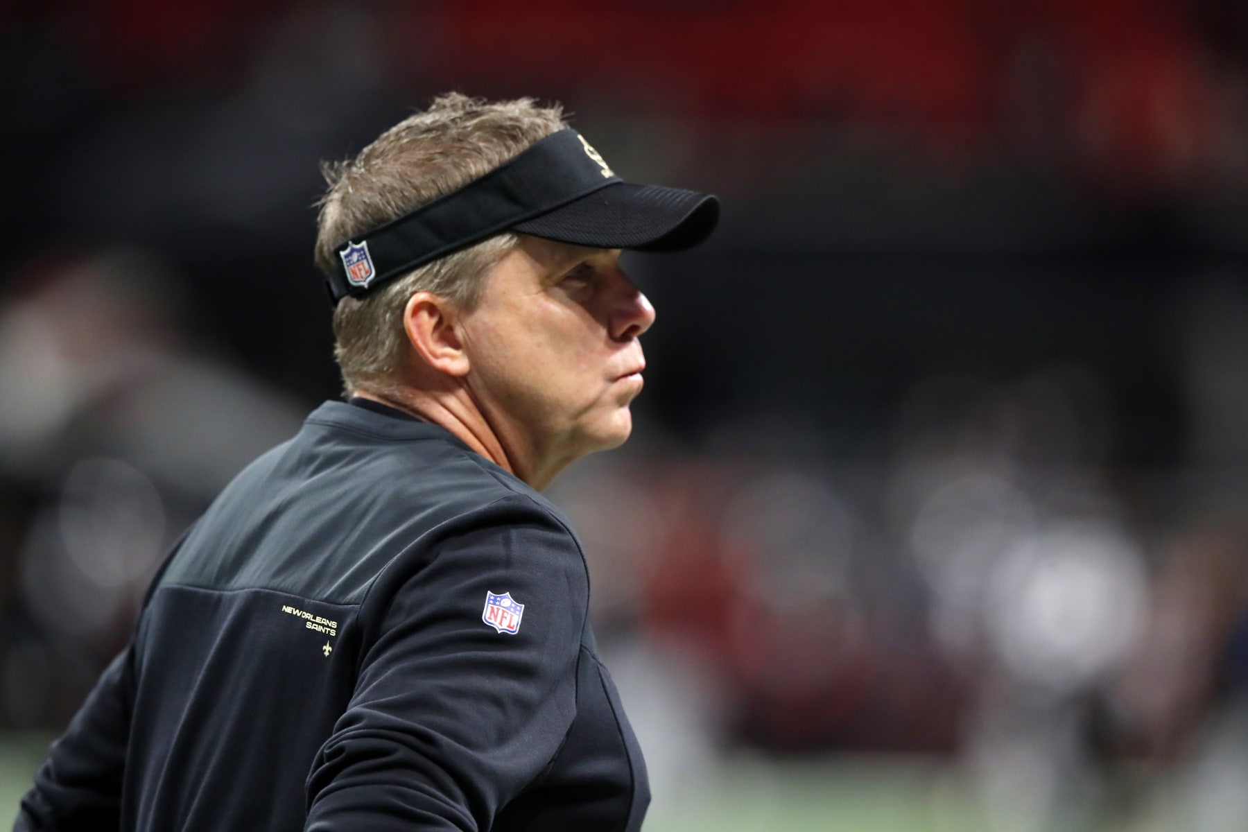 ATLANTA, GEORGIA - JANUARY 09: Head coach Sean Payton of the New Orleans Saints on the sidelines before the game against the Atlanta Falcons at Mercedes-Benz Stadium on January 09, 2022 in Atlanta, Georgia. (Photo by Todd Kirkland/Getty Images)