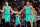 SAN ANTONIO, TX - DECEMBER 31: Doug McDermott #17 and Keldon Johnson #3 of the San Antonio Spurs high fives during the game against the Dallas Mavericks on December 31, 2022 at the AT&T Center in San Antonio, Texas. NOTE TO USER: User expressly acknowledges and agrees that, by downloading and or using this photograph, user is consenting to the terms and conditions of the Getty Images License Agreement. Mandatory Copyright Notice: Copyright 2022 NBAE (Photos by Michael Gonzales/NBAE via Getty Images)