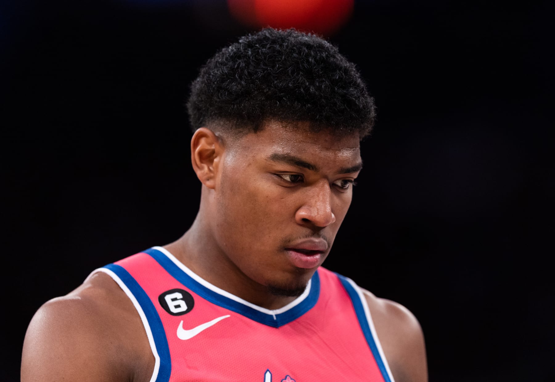NEW YORK, NEW YORK - JANUARY 18: Rui Hachimura #8 of the Washington Wizards looks on during the third quarter of the game against the New York Knicks at Madison Square Garden on January 18, 2023 in New York City. NOTE TO USER: User expressly acknowledges and agrees that, by downloading and or using this photograph, User is consenting to the terms and conditions of the Getty Images License Agreement. (Photo by Dustin Satloff/Getty Images)