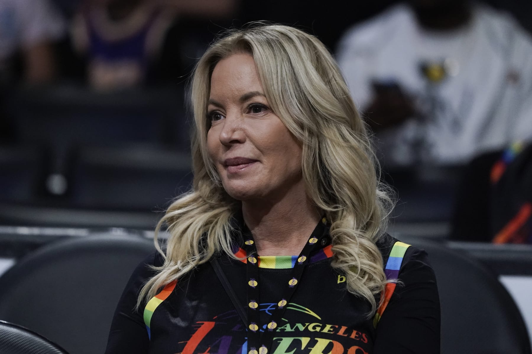 Los Angeles Lakers owner Jeanie Buss attends the team's NBA preseason basketball game against the Minnesota Timberwolves Wednesday, Oct. 12, 2022, in Los Angeles. (AP Photo/Jae C. Hong)