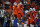 UTSA quarterback Frank Harris (0) and wide receiver Zakhari Franklin (4) celebrate after they connected on a touchdown pass against Texas Southern during the second half of an NCAA college football game, Saturday, Sept. 24, 2022, in San Antonio. (AP Photo/Eric Gay)