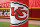 KANSAS CITY, MO - SEPTEMBER 15: A view of the Kansas City Chiefs logo on the goal post before an NFL game between the Los Angeles Chargers and Kansas City Chiefs on September 15, 2022 at GEHA Field at Arrowhead Stadium in Kansas City, MO.  Photo by Scott Winters/Icon Sportswire via Getty Images)