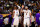 LOS ANGELES, CA - APRIL 9: LeBron James #6 and Anthony Davis #3 of the Los Angeles Lakers high fives during the game against the Utah Jazz on April 9, 2023 at Crypto.Com Arena in Los Angeles, California. NOTE TO USER: User expressly acknowledges and agrees that, by downloading and/or using this Photograph, user is consenting to the terms and conditions of the Getty Images License Agreement. Mandatory Copyright Notice: Copyright 2023 NBAE (Photo by Adam Pantozzi/NBAE via Getty Images)