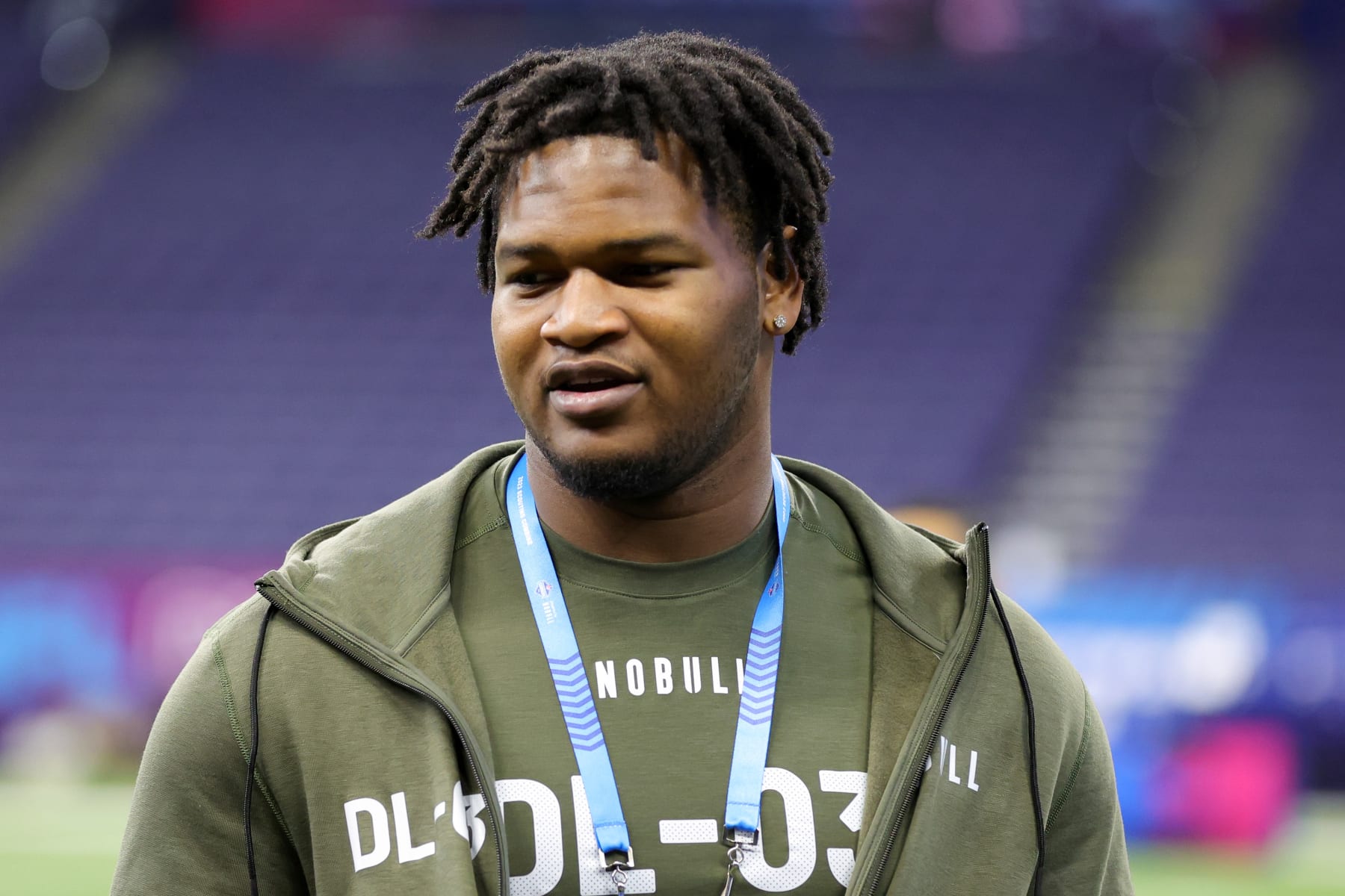 Football INDIANAPOLIS, INDIANA - MARCH 02: Jalen Carter of Georgia looks on during the NFL Combine at Lucas Oil Stadium on March 02, 2023 in Indianapolis, Indiana. (Photo by Stacy Revere/Getty Images)