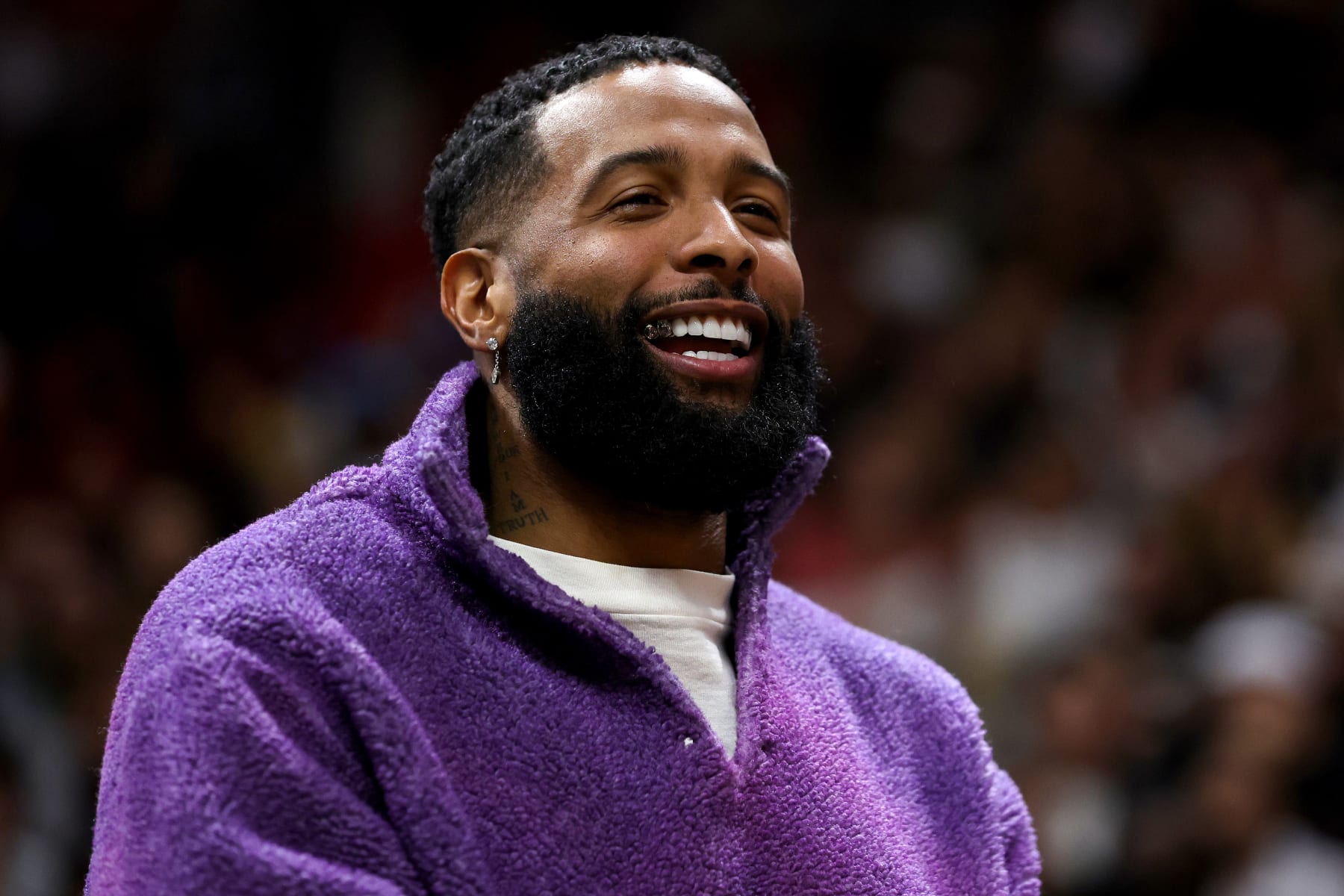 Football Football MIAMI, FLORIDA - DECEMBER 28: Odell Beckham Jr. looks on during a game between the Los Angeles Lakers and Miami Heat at FTX Arena on December 28, 2022 in Miami, Florida. NOTE TO USER: User expressly acknowledges and agrees that, by downloading and or using this photograph, User is consenting to the terms and conditions of the Getty Images License Agreement. (Photo by Megan Briggs/Getty Images)