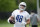 Detroit Lions defans oyuncusu Jack Campbell, 13 Mayıs 2023 Cumartesi, Allen Park, Mich.'de bir NFL futbol çaylak mini kamp antrenmanı sırasında koşuyor. (AP Fotoğrafı/Paul Sancya)