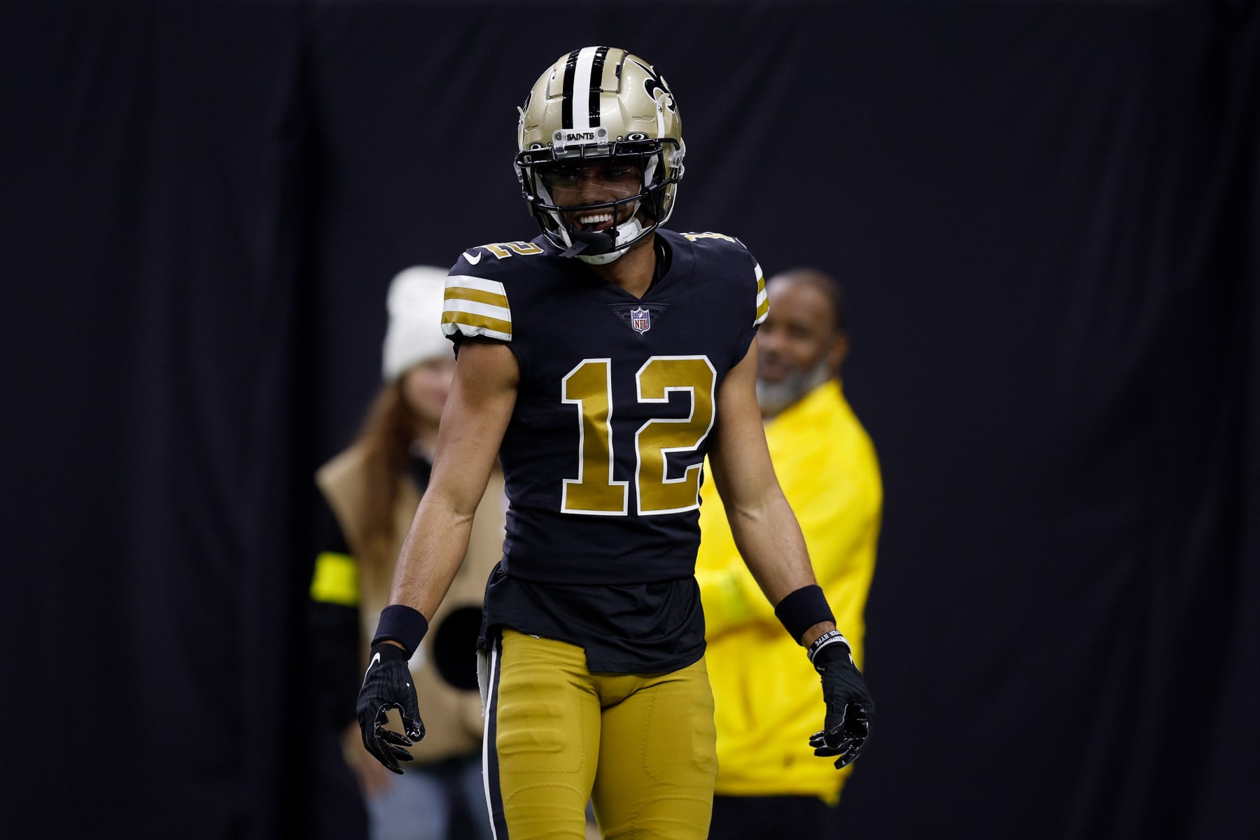 NEW ORLEANS, LOUISIANA - NOVEMBER 20: Chris Olave #12 of the Unusual Orleans Saints celebrates after scoring a landing towards the Los Angeles Rams for the length of the third quarter at Caesars Superdome on November 20, 2022 in Unusual Orleans, Louisiana. (Portray by Sean Gardner/Getty Photos)