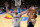 LAWRENCE, KANSAS - DECEMBER 22: Hunter Dickinson #1 of the Kansas Jayhawks blocks a shot by Nick Townsend #42 of the Yale Bulldogs during the game at Allen Fieldhouse on December 22, 2023 in Lawrence, Kansas. (Photo by Jamie Squire/Getty Images)
