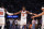 NEW YORK, NEW YORK - JANUARY 1: OG Anunoby #8 of the New York Knicks celebrates with Julius Randle #30 and Josh Hart #3 against the Minnesota Timberwolves in the second half at Madison Square Garden on January 1, 2024 in New York City. The Knicks defeated the Timberwolves 112-106. NOTE TO USER: User expressly acknowledges and agrees that, by downloading and or using this photograph, User is consenting to the terms and conditions of the Getty Images License Agreement. (Photo by Mitchell Leff/Getty Images)