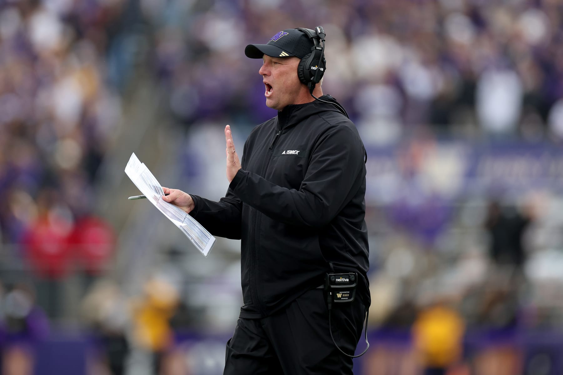 SEATTLE, WASHINGTON - NOVEMBER 11: Head coach Kalen DeBoer of the Washington Huskies reacts during the second quarter against the Utah Utes at Husky Stadium on November 11, 2023 in Seattle, Washington. (Photo by Steph Chambers/Getty Images)