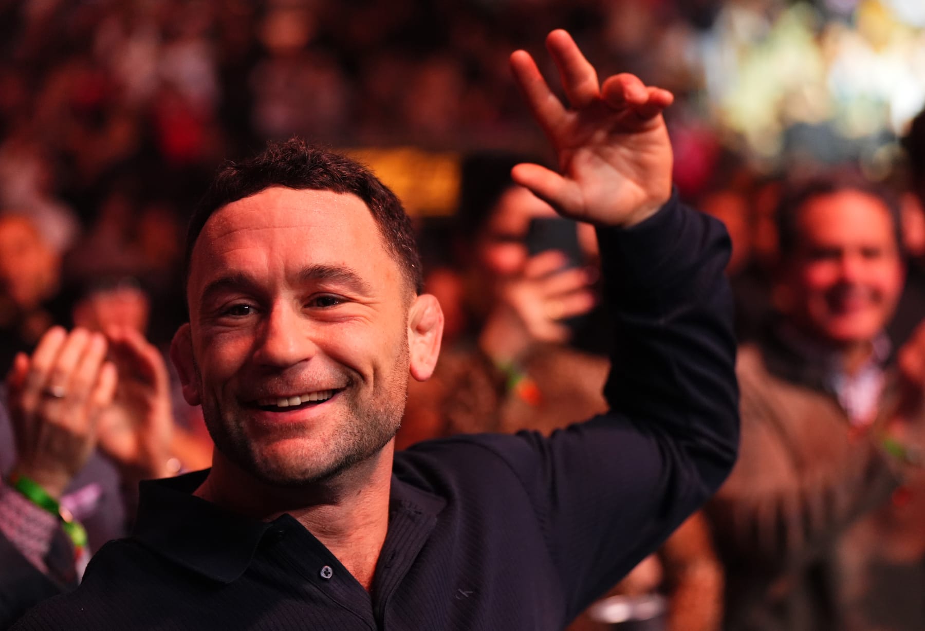 TORONTO, ONTARIO - JANUARY 20: Frankie Edgar reacts after the announcement of his UFC Hall of Fame induction in the class of 2024 during the UFC 297 event at Scotiabank Arena on January 20, 2024 in Toronto, Ontario. (Photo by Cooper Neill/Zuffa LLC via Getty Images)