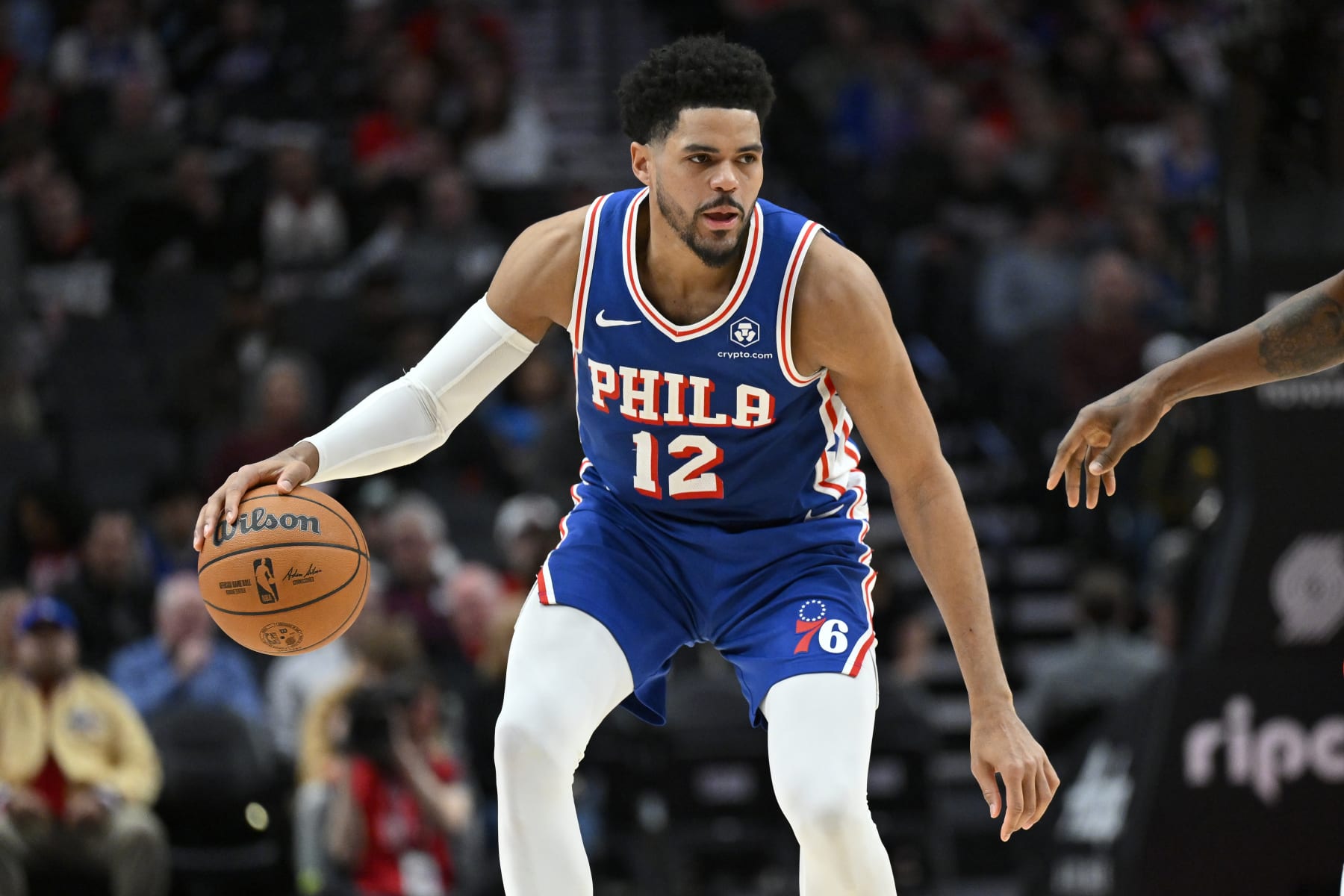 PORTLAND, OREGON - JANUARY 29: Tobias Harris #12 of the Philadelphia 76ers dribbles at some stage in the third quarter in opposition to the Portland Path Blazers on the Moda Center on January 29, 2024 in Portland, Oregon. The Portland Path Blazers won 130-104. NOTE TO USER: User expressly acknowledges and concurs that, by downloading and or using this describe, User is consenting to the terms and stipulations of the Getty Photos License Settlement. (Photo by Alika Jenner/Getty Photos)