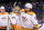 ST. LOUIS, MO - FEBRUARY 17: Juuse Saros #74 and Dante Fabbro #57 of the Nashville Predators celebrate their teams 5-2 victory over the St. Louis Blues on February 17, 2024 at the Enterprise Center in St. Louis, Missouri. (Photo by Joe Puetz/NHLI via Getty Images)