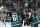 SAN JOSE, CA - FEBRUARY 29: Mike Hoffman #68, Anthony Duclair #10 and William Eklund #72 of the San Jose celebrate scoring a goal against the Anaheim Ducks in the second period at SAP Center on February 29, 2024 in San Jose, California. (Photo by Kavin Mistry/NHLI via Getty Images)
