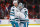CHICAGO, IL - JANUARY 01: San Jose Sharks Goalie Kaapo Kahkonen (36) hugs San Jose Sharks Center Tomas Hertl (48) after a game between the San Jose Sharks and the Chicago Blackhawks on January 1, 2023 at the United Center in Chicago, IL. (Photo by Melissa Tamez/Icon Sportswire via Getty Images)