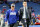 ORCHARD PARK, NEW YORK - OCTOBER 15: Director of Coaching Operations Laura Young and general manager Joe Schoen of the New York Giants walk on the field prior to a game against the Buffalo Bills at Highmark Stadium on October 15, 2023 in Orchard Park, New York. (Photo by Bryan Bennett/Getty Images)