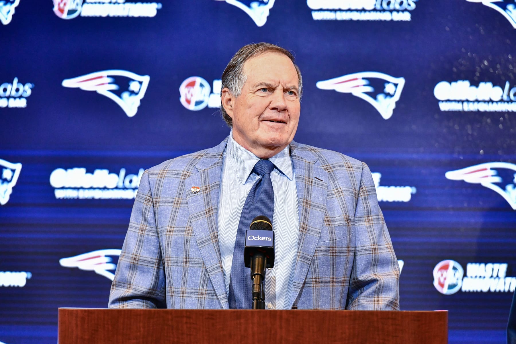 New England Patriots head coach Bill Belichick announces he is leaving the team during a press conference at Gillette Stadium in Foxborough, Massachusetts, on January 11, 2024. Belichick, the NFL mastermind who has guided the New England Patriots to a record six Super Bowl titles as head coach, is parting ways with the team after 24 seasons. (Photo by Joseph Prezioso / AFP) (Photo by JOSEPH PREZIOSO/AFP via Getty Images)