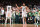 BOSTON, MA - MAY 21: Jayson Tatum #0 and Jaylen Brown #7 of the Boston Celtics high five during the game against the Indiana Pacers during Game 1 of the Eastern Conference Finals of the 2024 NBA Playoffs on May 21, 2024 at the TD Garden in Boston, Massachusetts. NOTE TO USER: User expressly acknowledges and agrees that, by downloading and or using this photograph, User is consenting to the terms and conditions of the Getty Images License Agreement. Mandatory Copyright Notice: Copyright 2024 NBAE  (Photo by Brian Babineau/NBAE via Getty Images)