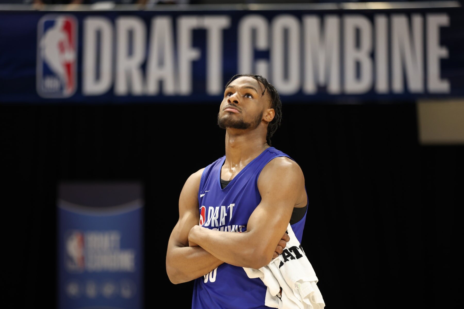 CHICAGO, IL - MAY 13: Bronny James looks on during the 2024 NBA Combine on May 13, 2024 at Wintrust Arena in Chicago, Illinois. NOTE TO USER: User expressly acknowledges and agrees that, by downloading and or using this photograph, User is consenting to the terms and conditions of the Getty Images License Agreement. Mandatory Copyright Notice: Copyright 2024 NBAE (Photo by Jeff Haynes/NBAE via Getty Images)