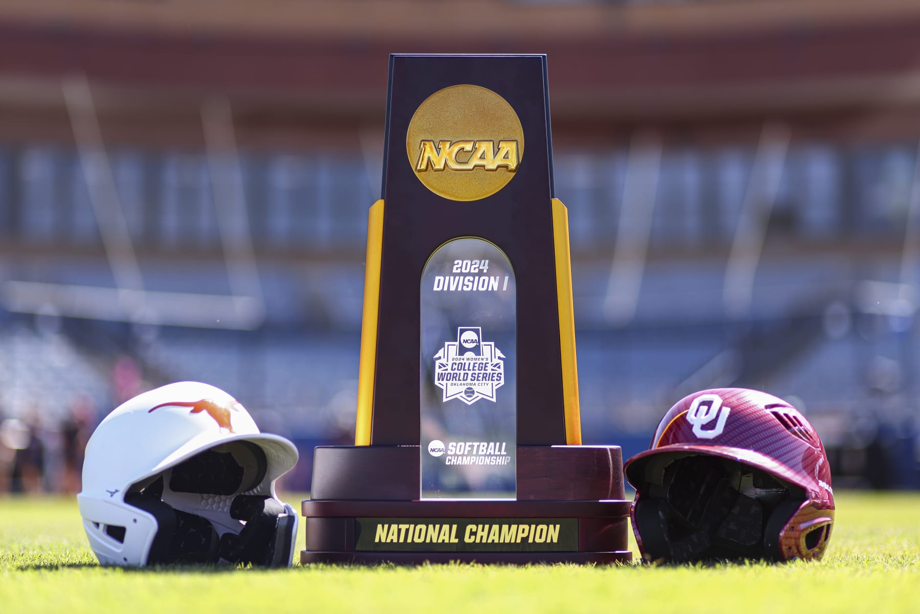 OKLAHOMA CITY, OKLAHOMA - JUNE 5: The trophy is seen before game one of the Division I Softball Championship held at Devon Park on June 5, 2024 in Oklahoma City, Oklahoma. (Photo by Brendall O'Banon/NCAA Photos via Getty Images)