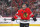 CHICAGO, ILLINOIS - APRIL 14: Connor Bedard #98 of the Chicago Blackhawks looks on against the Carolina Hurricanes during the first period at the United Center on April 14, 2024 in Chicago, Illinois. (Photo by Michael Reaves/Getty Images)