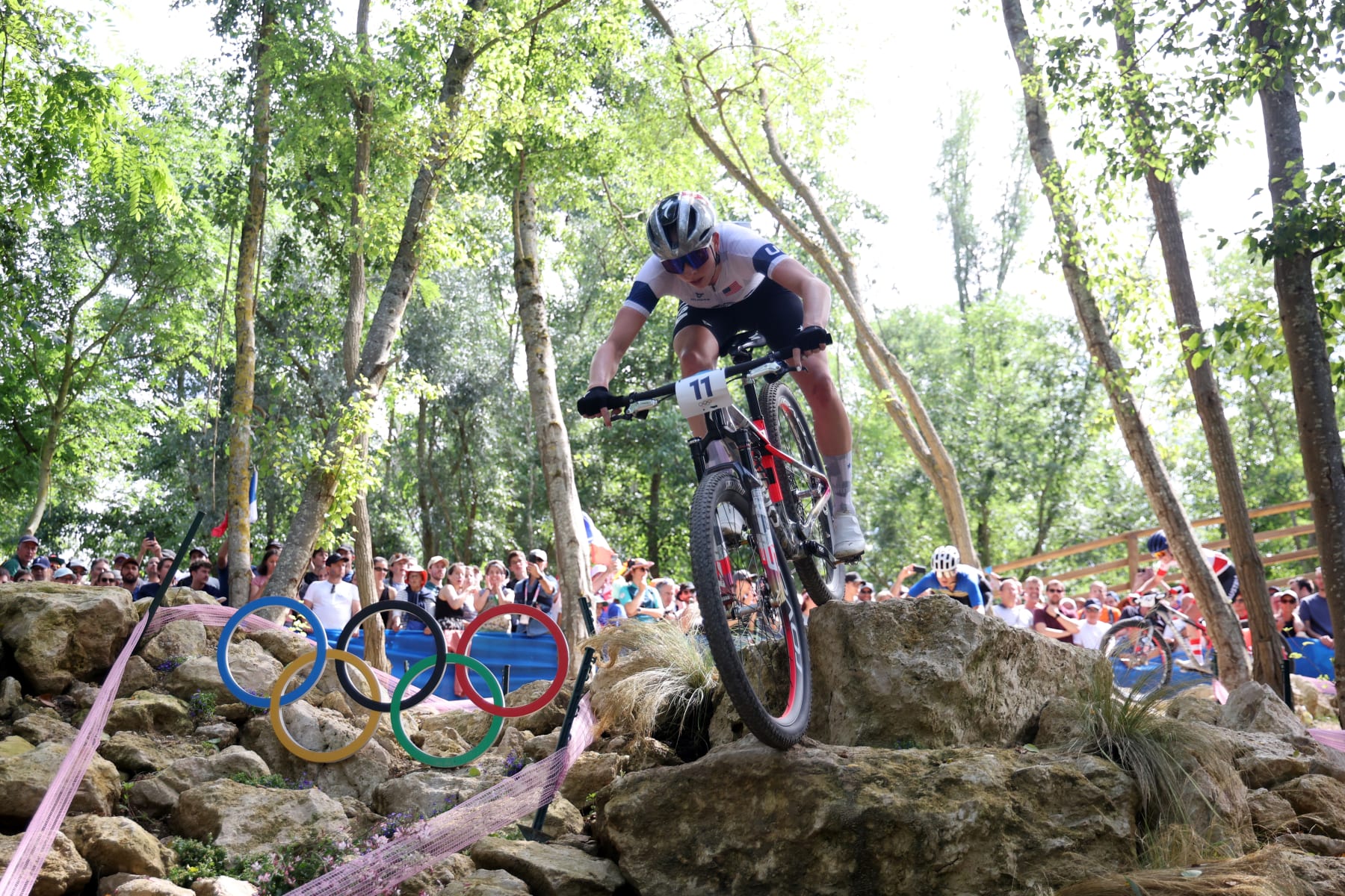 ELANCOURT, FRANCE - JULY 28: Haley Batten of Physique of workers United States competes through the Ladies folks’s Obnoxious-Country Biking Mountain Bike Gold Medal lumber on day two of the Olympic Games Paris 2024 at Elancourt Hill on July 28, 2024 in Elancourt, France. (Photo by Jared C. Tilton/Getty Pictures)