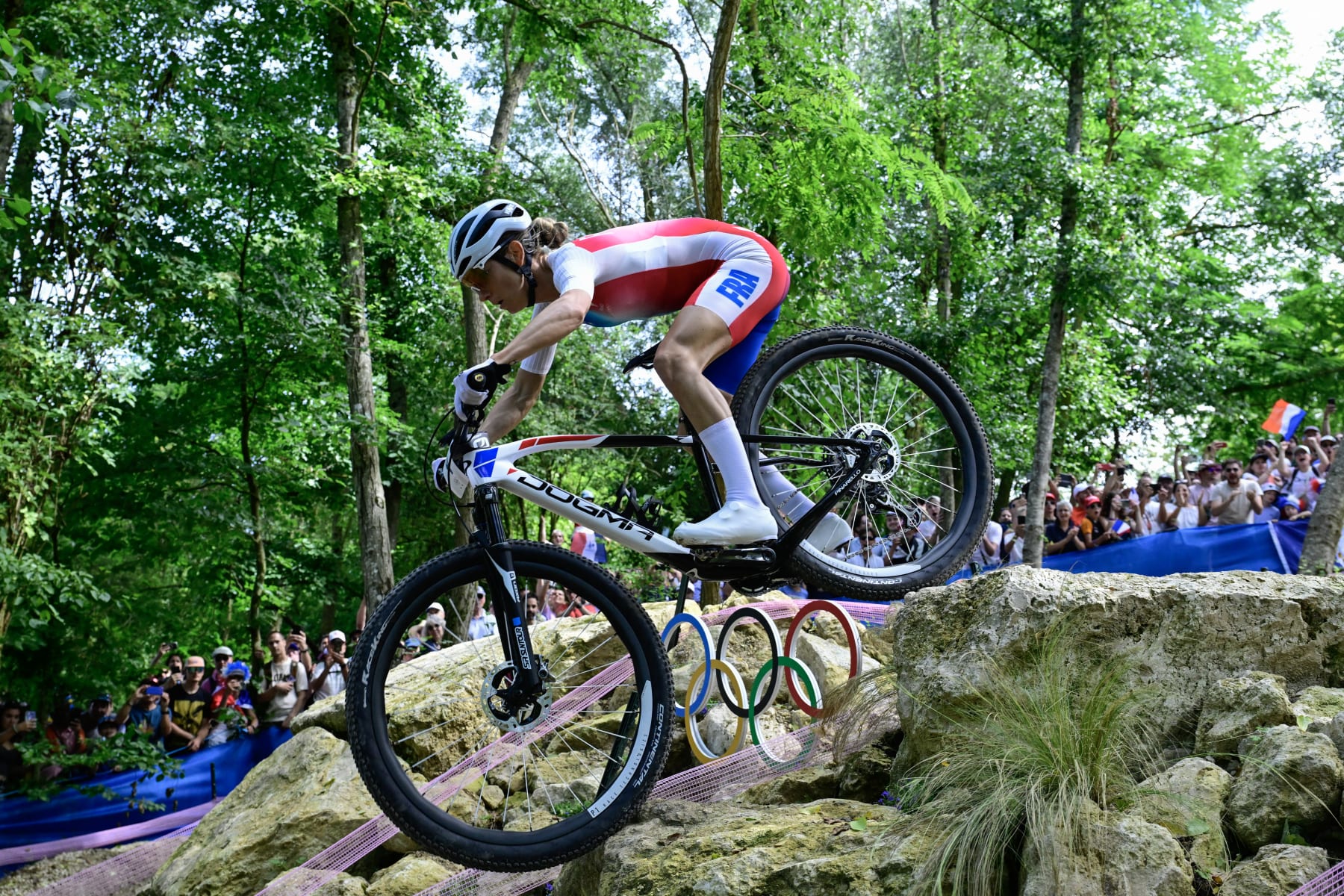 France's Pauline Ferrand Prevot competes within the ladies folks's unsuitable-country mountain biking occasion through the Paris 2024 Olympic Games in Elancourt Hill venue in Elancourt, on July 28, 2024. (Photo by John MACDOUGALL / AFP) (Photo by JOHN MACDOUGALL/AFP by plot of Getty Pictures)