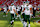 SANTA CLARA, CA - SEPTEMBER 9: Quarterback Aaron Rodgers #8 of the New York Jets interacts with guard Alijah Vera-Tucker #75, and offensive tackle Olu Fashanu #74 prior to an NFL football game against the San Francisco 49ers, at Levi's Stadium on September 9, 2024 in Santa Clara, California. (Photo by Brooke Sutton/Getty Images)