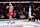 Ilia Topuria celebrates after his knockout victory against Alexander Volkanovski
