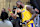 El Segundo, CA. September 28, 2021: Lakers LeBron James hugs owner Jeannie Buss during media day at the UCLA Health Training Center in El Segundo Tuesday. (Wally Skalij/Los Angeles Times via Getty Images)