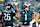 PHILADELPHIA, PENNSYLVANIA - JANUARY 26: Jalen Hurts #1 of the Philadelphia Eagles high fives teammate Saquon Barkley #26 prior to the NFC Championship Game against the Washington Commanders at Lincoln Financial Field on January 26, 2025 in Philadelphia, Pennsylvania. (Photo by Mitchell Leff/Getty Images)
