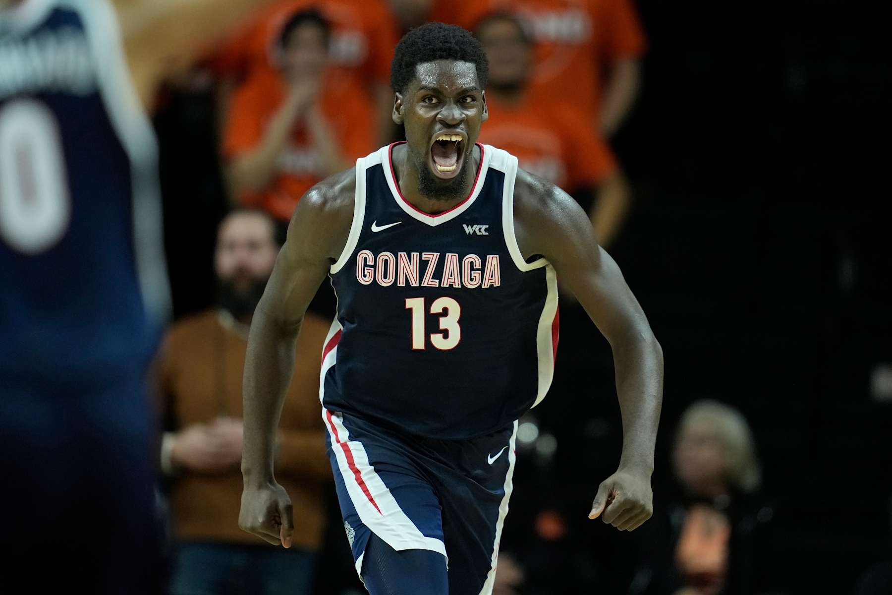 basketball basketball CORVALLIS, OREGON - JANUARY 16: Graham Ike #13 of the Gonzaga Bulldogs reacts after a shot during the second half against the Oregon State Beavers at Gill Coliseum on January 16, 2025 in Corvallis, Oregon. (Photo by Soobum Im/Getty Images)