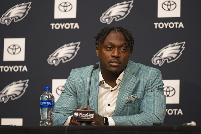 PHILADELPHIA, PA - MAY 02: Philadelphia Eagles wide receiver AJ Brown holds a press conference on May 2, 2020 at the NovaCare Complex in Philadelphia, Pa. (Photo by Andy Lewis/Icon Sportswire via Getty Images)