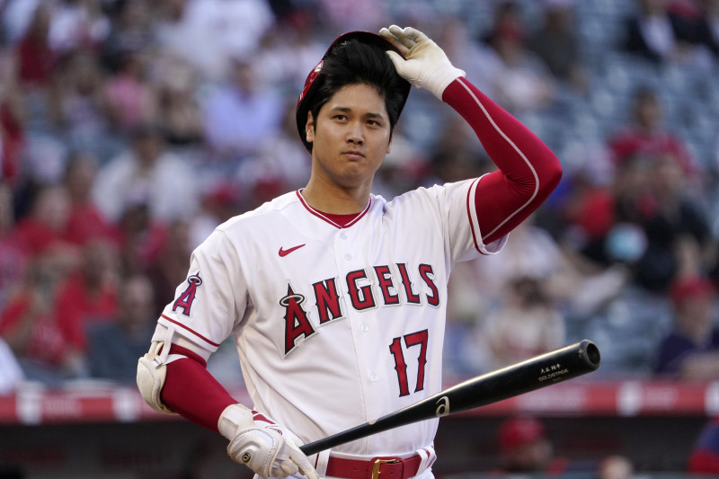 Anaheim, California, June 21, 2023. Shohei Ohtani (C) of the Los