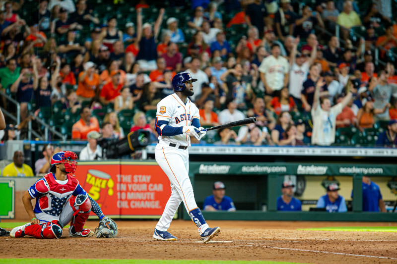 HOUSTON, TX - JULY 21: Houston Astros starting pitcher Luis Garcia (77)  throws a pitch during the MLB doubleheader Game 2 between the New York  Yankees and Houston Astros on July 21