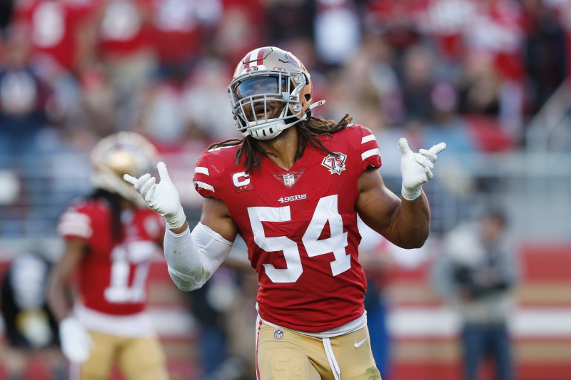 San Francisco 49ers linebacker Fred Warner (54) defends during an