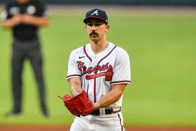 Spencer Strider of the Atlanta Braves looks on during the fourth News  Photo - Getty Images
