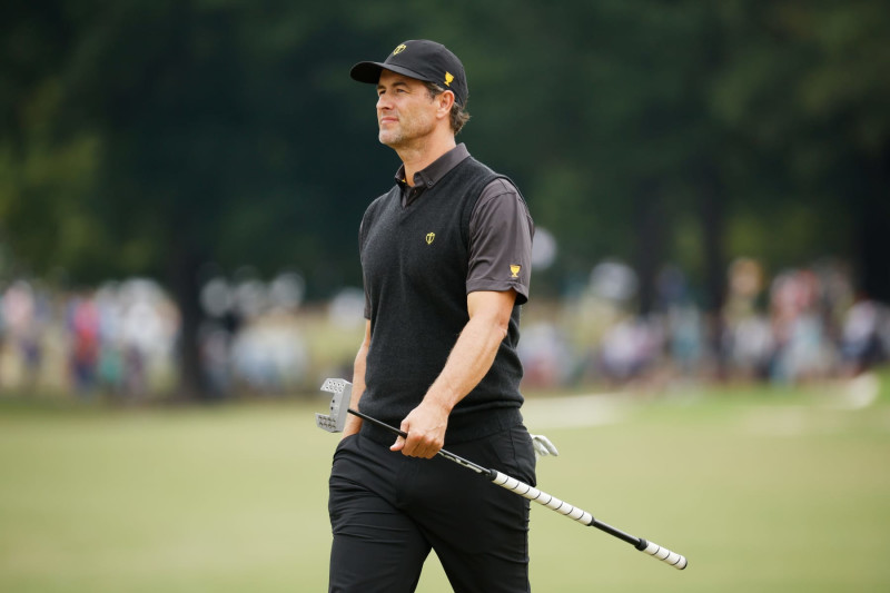 CHARLOTTE, NORTH CAROLINA - SEPTEMBER 25: Adam Scott of Australia and the International Team walks the seventh green during Sunday singles matches on day four of the 2022 Presidents Cup at Quail Hollow Country Club on September 25, 2022 in Charlotte, North Carolina. (Photo by Jared C. Tilton/Getty Images)