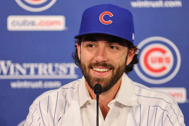 CHICAGO, ILLINOIS - DECEMBER 21: Dansby Swanson #7 of the Chicago Cubs speaks to the media during his introductory press conference at Wrigley Field on December 21, 2022 in Chicago, Illinois. (Photo by Michael Reaves/Getty Images)