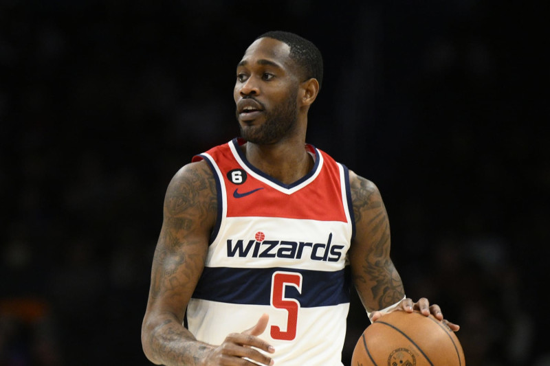 Washington Wizards forward Will Barton (5) in action during the first half of an NBA basketball game against the Cleveland Cavaliers, Monday, Feb. 6, 2023, in Washington. (AP Photo/Nick Wass)