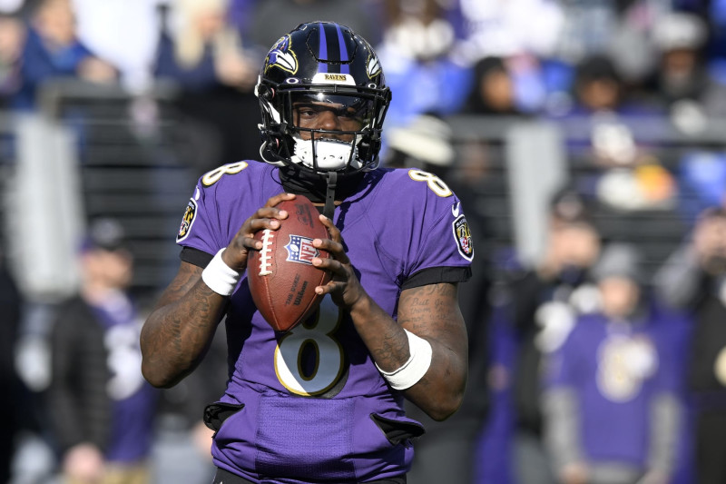 Ravens quarterback Lamar Jackson warms up before game against the Panthers  at M&T Bank Stadium on Nov. 20., National Sports