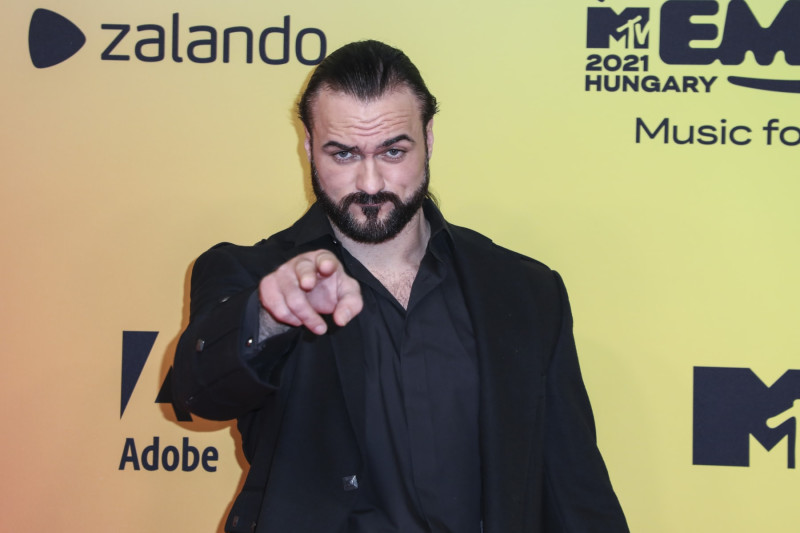 Drew McIntyre poses for photographers upon arrival at the European MTV Awards in Budapest, Hungary, Sunday, Nov. 14, 2021. (Photo by Vianney Le Caer/Invision/AP)