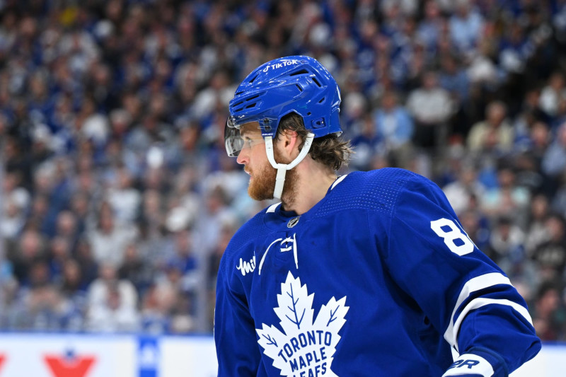 TORONTO, ON - MAY 12: Toronto Maple Leafs right wing William Nylander (88) looks on after the play during the third period of game 5 in the Eastern Conference Second Round between the Florida Panthers and the Toronto Maple Leafs on May 12, 2023, at Scotiabank Arena in Toronto, ON, Canada. (Photo by Gavin Napier/Icon Sportswire via Getty Images)